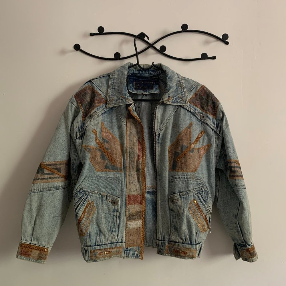 Vintage Denim Jacket with Padded Shoulders
